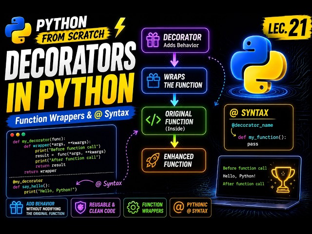 Decorators in Python | Function Wrappers & @ Syntax | Python From Scratch | Lec. 21