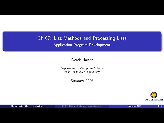 Ch 07 (secs 5-9): List Methods and Processing Lists