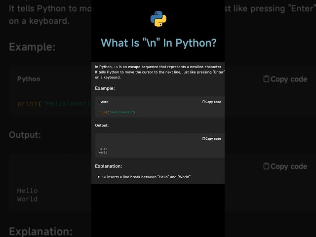 What Is "\n" In Python?🤔What Is Escape Sequence In Python With Practical Examples😃 #shorts #python
