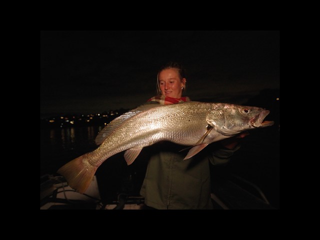 Girlfriend catches Sydney Jewfish  (Port Hacking River)