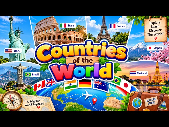 Countries of the World from A to Z for Kids | Learn 197 Countries Names with Geography Flashcards