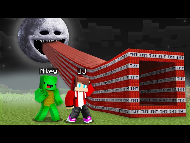 JJ and Mikey - What's INSIDE the LONGEST TNT TUNNEL to the MOON WOKE UP in Minecraft...