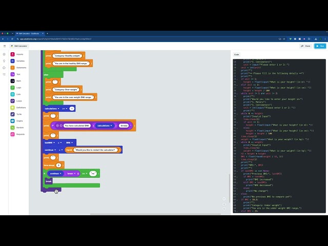 My Block-Based Python BMI Calculator Project | Full Demonstration