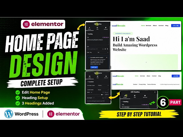 Elementor Homepage Design | Create Hero Section & Add Headings | 2026 Part 6