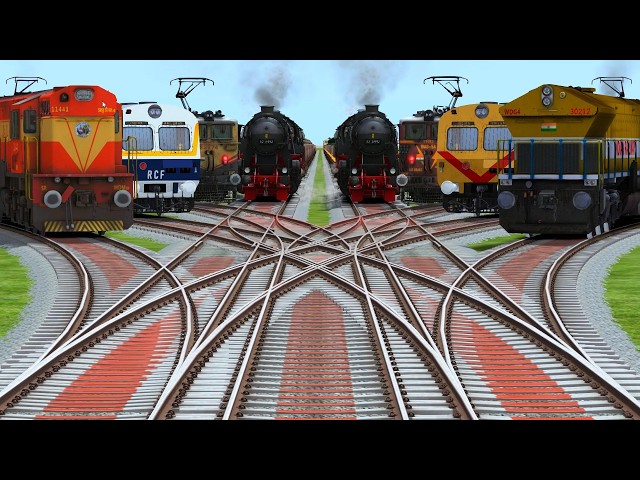 8 Realstic Trains Crossing At 💎 Curved Branched Railroad Tracks | indian train simulator new update