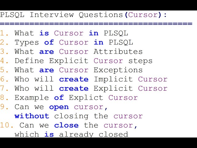 PL/SQL Interview Questions and Answers | Top 10 PLSQL Interview Questions | PLSQL Cursors