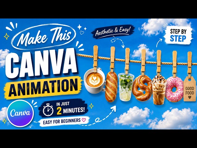 Create This Aesthetic Hanging Food Animation in Canva | Easy Canva Tutorial 🍩☕