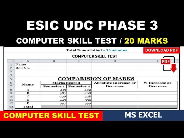 ESIC UDC COMPUTER SKILL TEST EXCEL PRACTICAL QUESTION WITH ANSWER EXAM LEVEL EXCEL