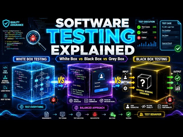 Software Testing Explained | White Box, Black Box & Grey Box Testing | Complete Guide for Beginners