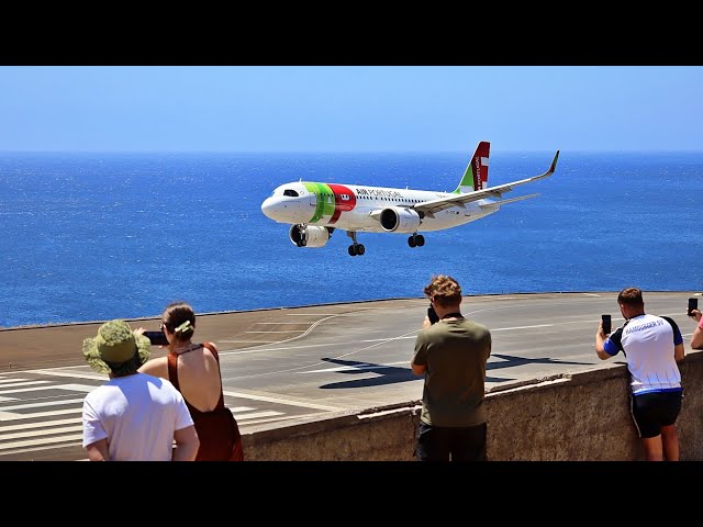Windy Landings and Go Arounds on Runway 05 at Madeira Airport.