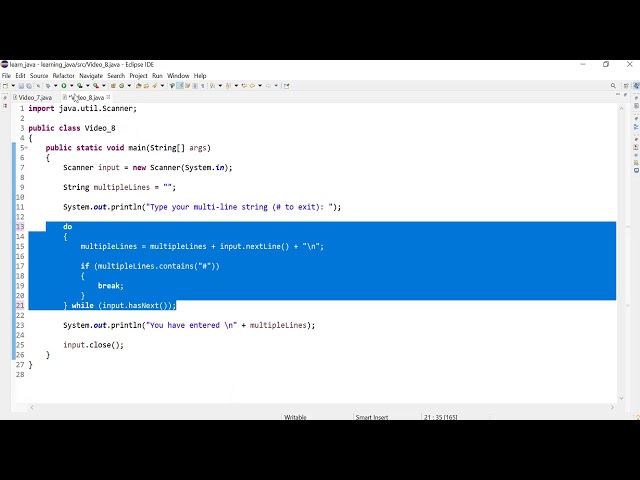 Java 8: Using do-while loops to get multiple lines of string until the user decides to stop.