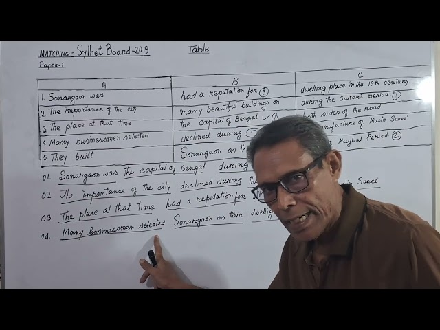 Matching Tables, Sylhet Board-2019, Important for S.S.C.Exam. | English Grammar | Mzaman Tutorial