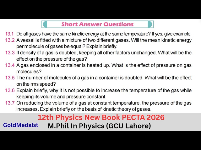 12th Physics New Book 2026 | Chapter 13 | Exercise Short Questions | 2nd Year Physics | PECTA