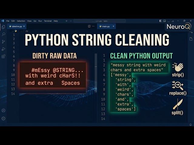 Python String Cleaning using 8Core Methods strip(),lower(),upper(), title(),replace(),find(),count()