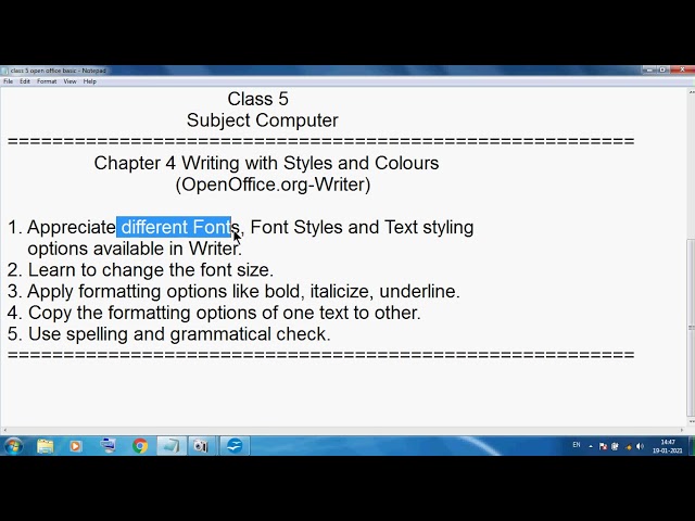 Class 5 Computer Chapter 4 Writing with Styles and Colours