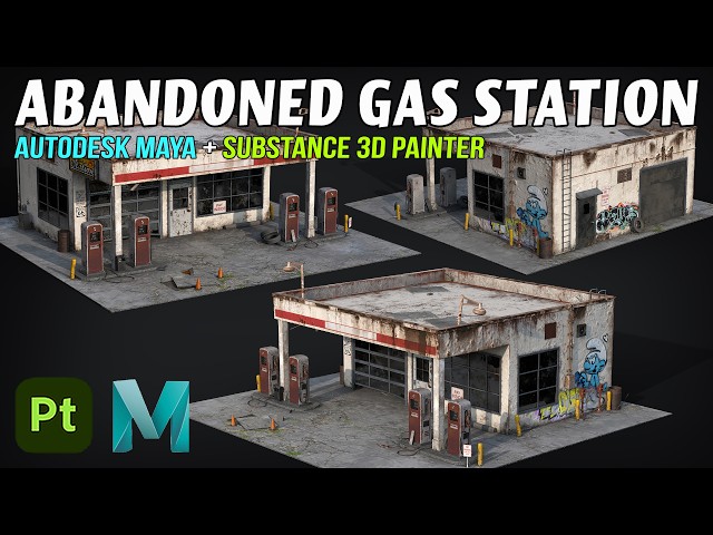 Abandoned Gas Station | Autodesk Maya + Substance 3D Painter