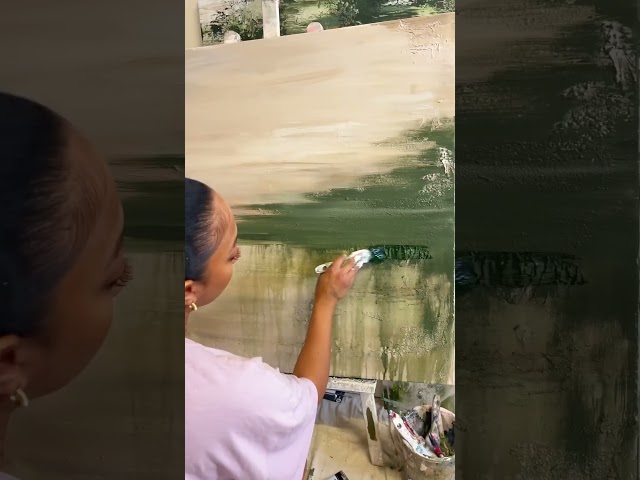 How I created a large textured abstract green painting #texturedart #texturedartwork #abstractart