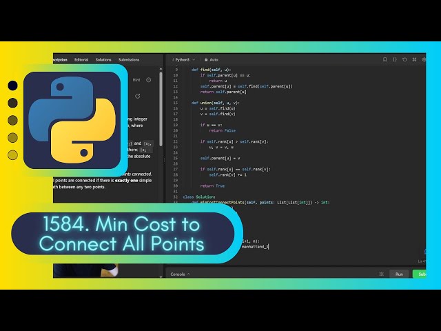 Kruskal's Algorithm + Union-Find & MST LeetCode 1584. Min Cost to Connect All Points
