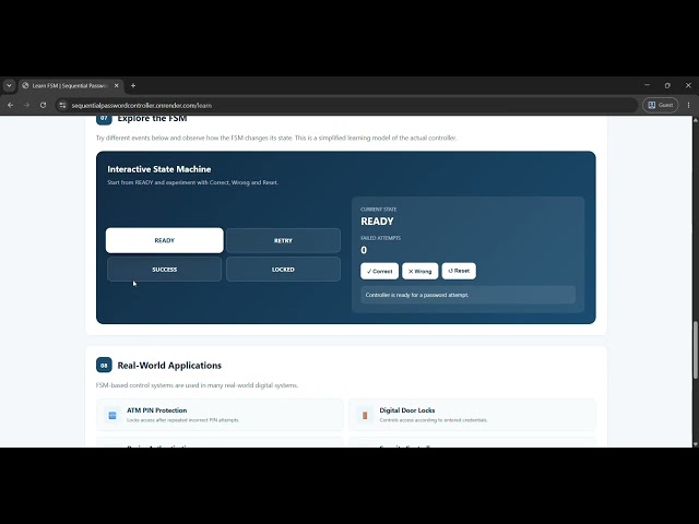 Sequential Password Attempt Controller | Interactive FSM-Based Digital System