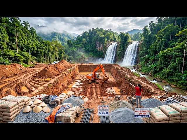 Building a 1,000m² Clean Water Reservoir for Mountain Communities, Using an Excavator to Dig