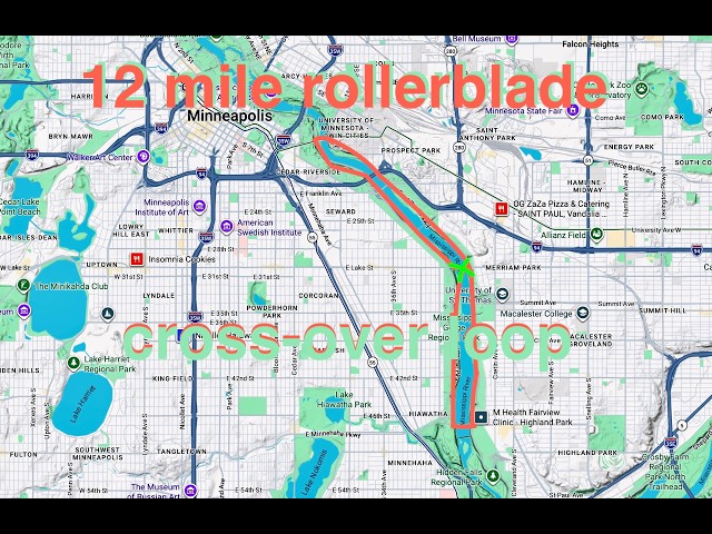 Inline Skating ~12 mile Mississippi River cross-over loop, Twin Cities