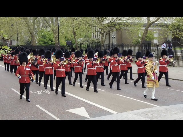 Bands and Troops arriving at Wellington Barracks: Coronation Day.