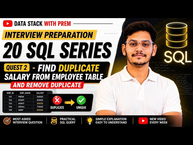 How to Find & Remove Duplicate Salaries in SQL | SQL Interview Question #2 | Data Stack With Prem