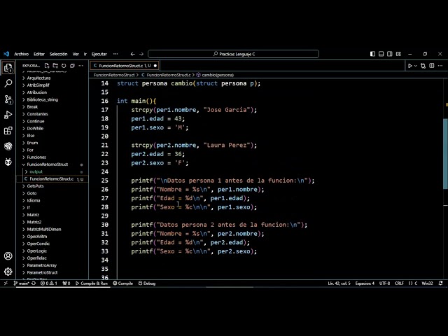 Video 46 Curso lenguaje C - Función con tipo de retorno struct