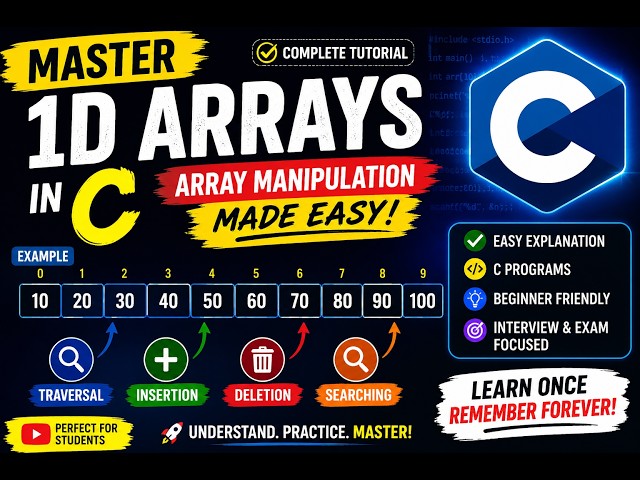 Master 1D Arrays in C | Array Manipulation Made Easy| Learn 1D Arrays in C in 15 Minutes