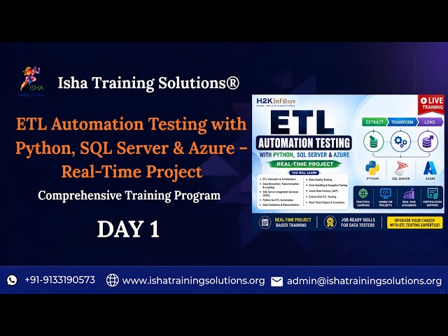 ETL Automation Testing Day 1  Video 5th August 2026 .Call/ WhatsApp on +91-9133190573 to Enroll