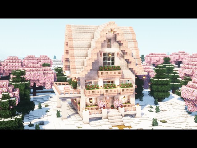 [Minecraft] How to Build a Pale Oak and Cherry Winter Cottage / Tutorial