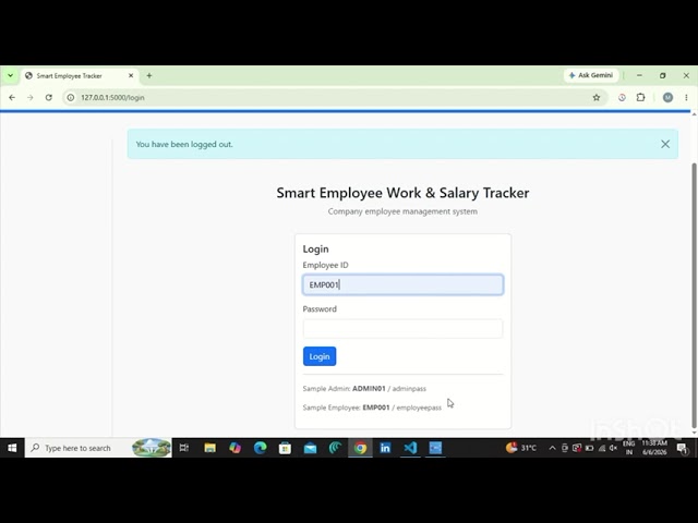 🚀 Smart Employee Work & Salary Tracker mini Project | Python Flask Website 2026 @mr.divakarnale1233 