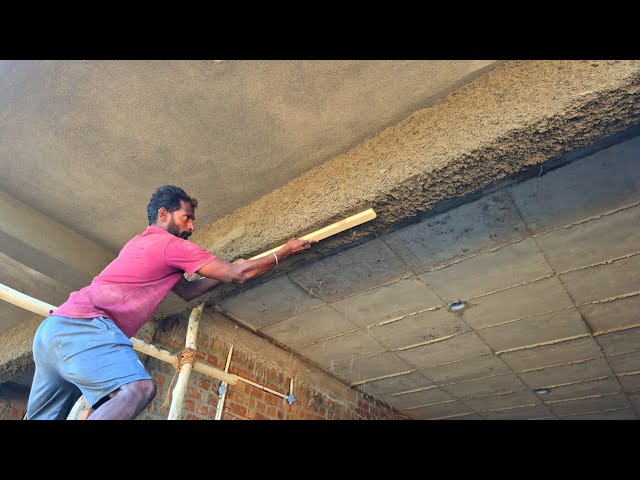 Plastering Techniques _Beam Plastering Accurately with Cement Mixer |Roof Beam Plaster work
