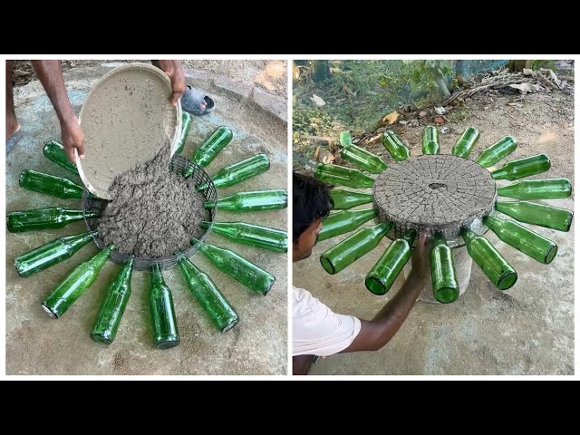 DIY Coffee Table Made With Recycled Glass Bottles & Cement | Step-by-step tutorial 