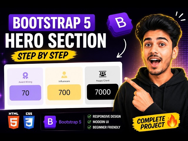 Bootstrap 5 Hero Section Tutorial | Responsive Stats Cards Design Using HTML CSS & Bootstrap 5(2026)
