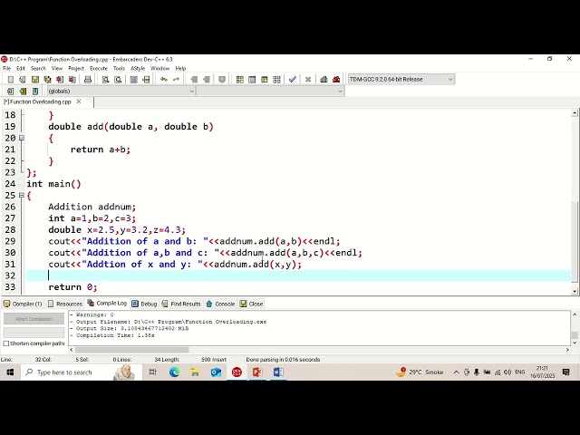 C++ Function Overloading: Same Name, Different Parameters Example