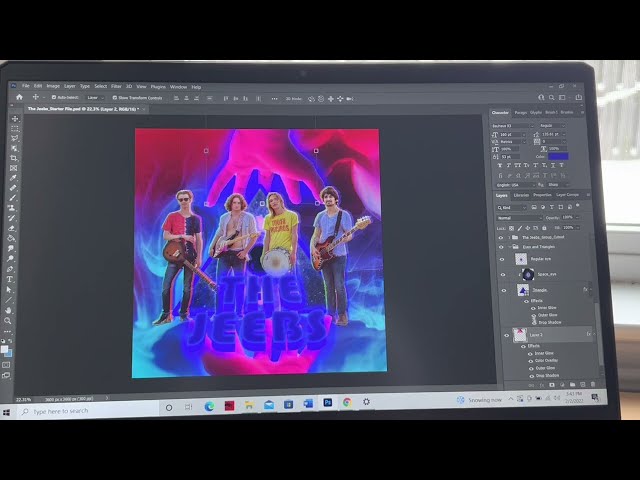 Photoshop Band Graphic Tutorial: The Jeebs - How to use selection tools, layer styles, & warp text