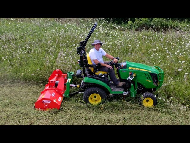 FLAIL MOWER & SUB COMPACT Tractor vs. OVERGROWN Grass, Weeds and Saplings! John Deere 1025R