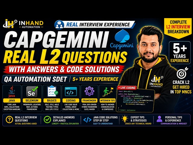 Capgemini L2 Interview Experience | QA Automation SDET (5+ Years) | Q & A with Java Code solve-2026