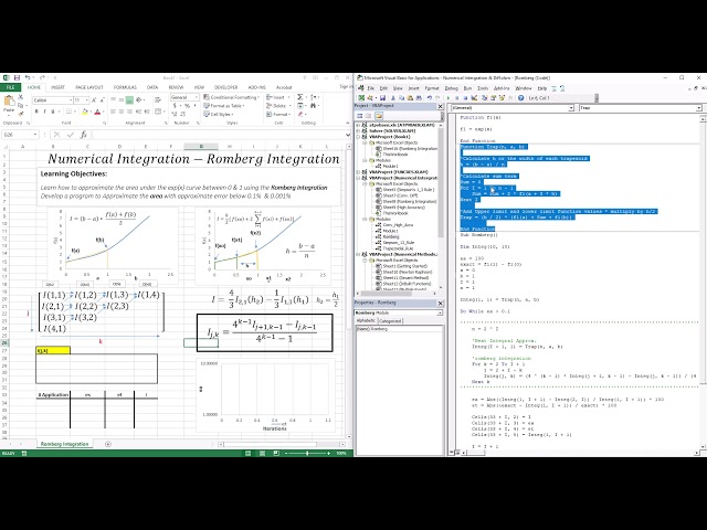 Romberg Integration - EXCEL/VBA