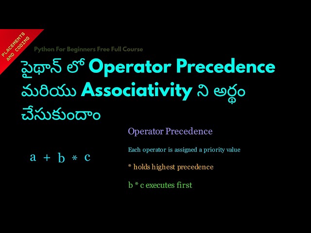 Understanding Operator Precedence and Associativity in Python || Telugu || Lesson 22 || Python ||