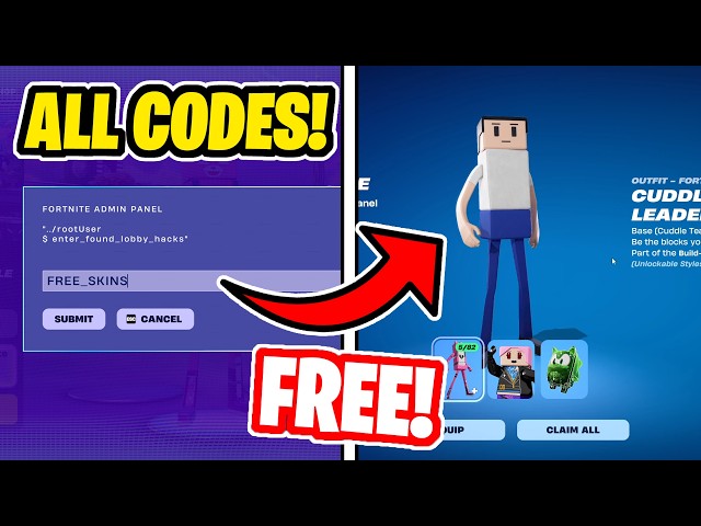 ALL ADMIN PANEL CODES IN FORTNITE! (FREE SKINS, FREE SPRITES AND FREE GIZMOS)