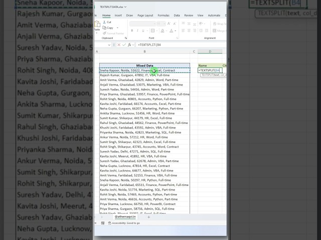 TEXTSPLIT in Excel 🔥 Split Data Instantly with One Formula! | Excel Tips #Shorts