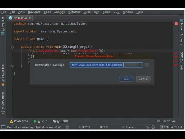 Psaní třídy Accumulator (vizte Grahamův problém) v Javě pomocí IntelliJ IDEA
