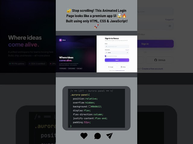🔐 Animated Login Page Using HTML CSS & JavaScript 🤯🔥 | Modern Glassmorphism UI  #coding #programming