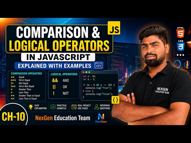 Ch-10 Comparison & Logical Operators in JavaScript Explained with Examples | Complete Tutorial