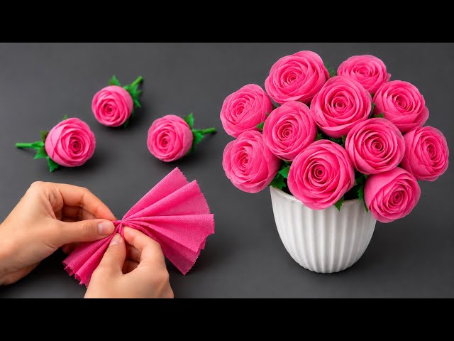 💕 Beautiful Roses with Tissue Papers! Transform Tissue Paper into Flower 🌹 DIY