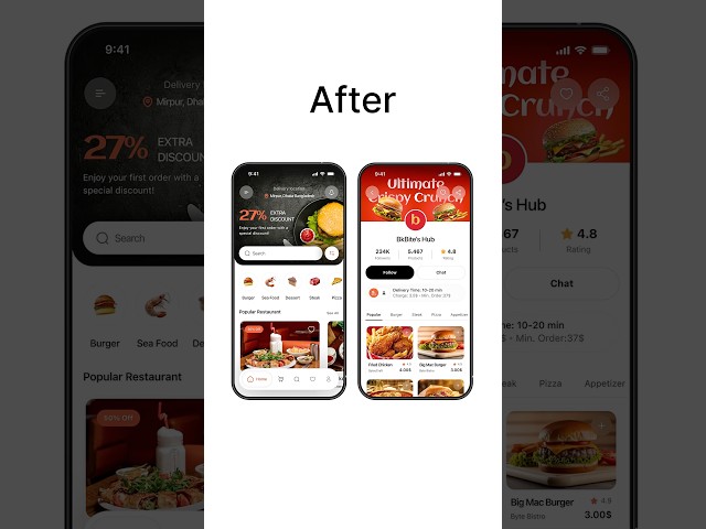 Wireframe to Final UI/UX | Food Delivery App UI Design Before & After #mobile  #design