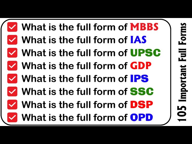 105 Important Full Forms | Full Forms for Competitive Exams – Bank, SSC, Railway | GK | India GK