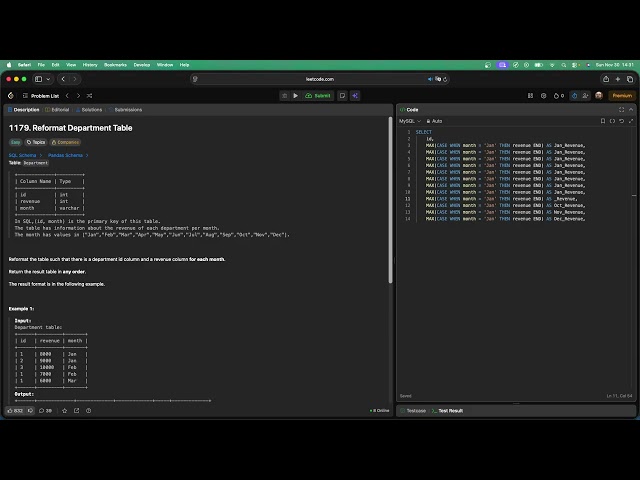 No Sound Leetcode 1179: Reformat Department Table